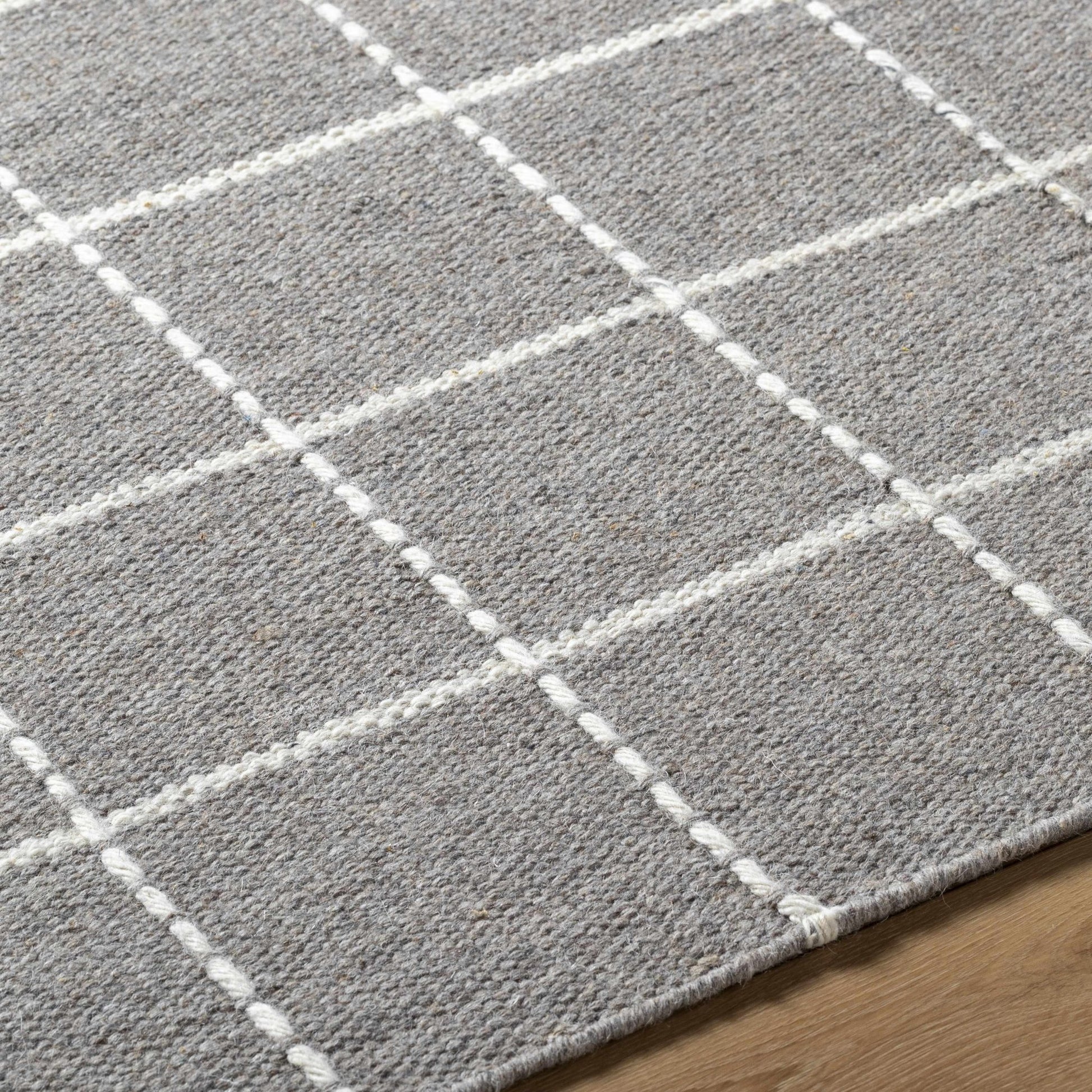 Nissa Gray Checkered Wool Rug - Quahog Bay Bedding