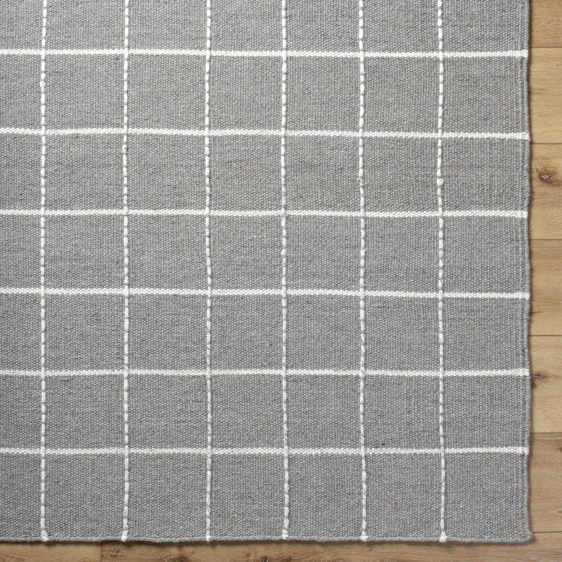 Nissa Gray Checkered Wool Rug - Quahog Bay Bedding