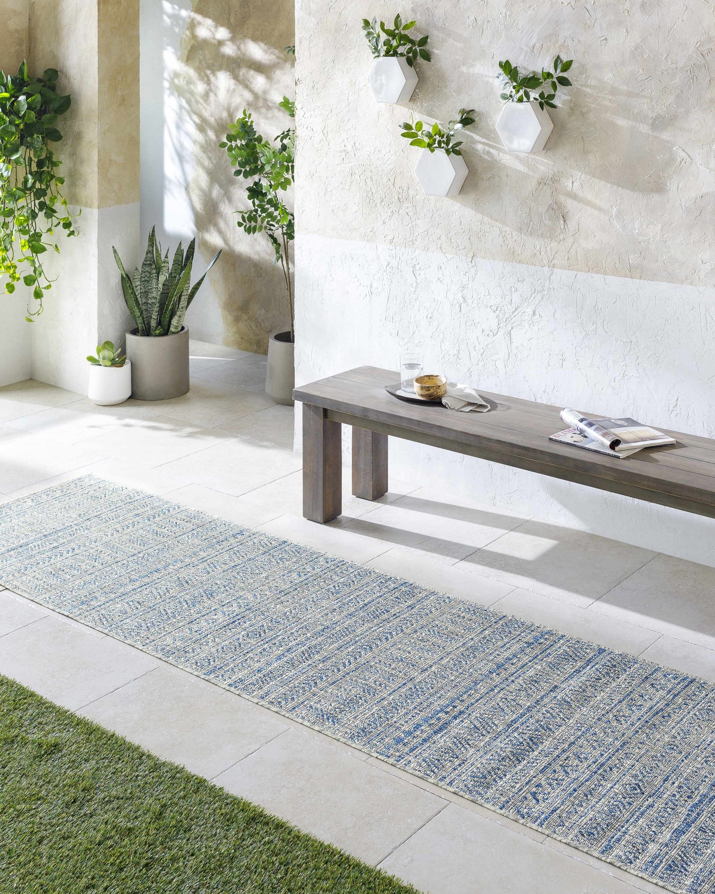 Novato Blue & Light Blue All Over Pattern Performance Rug