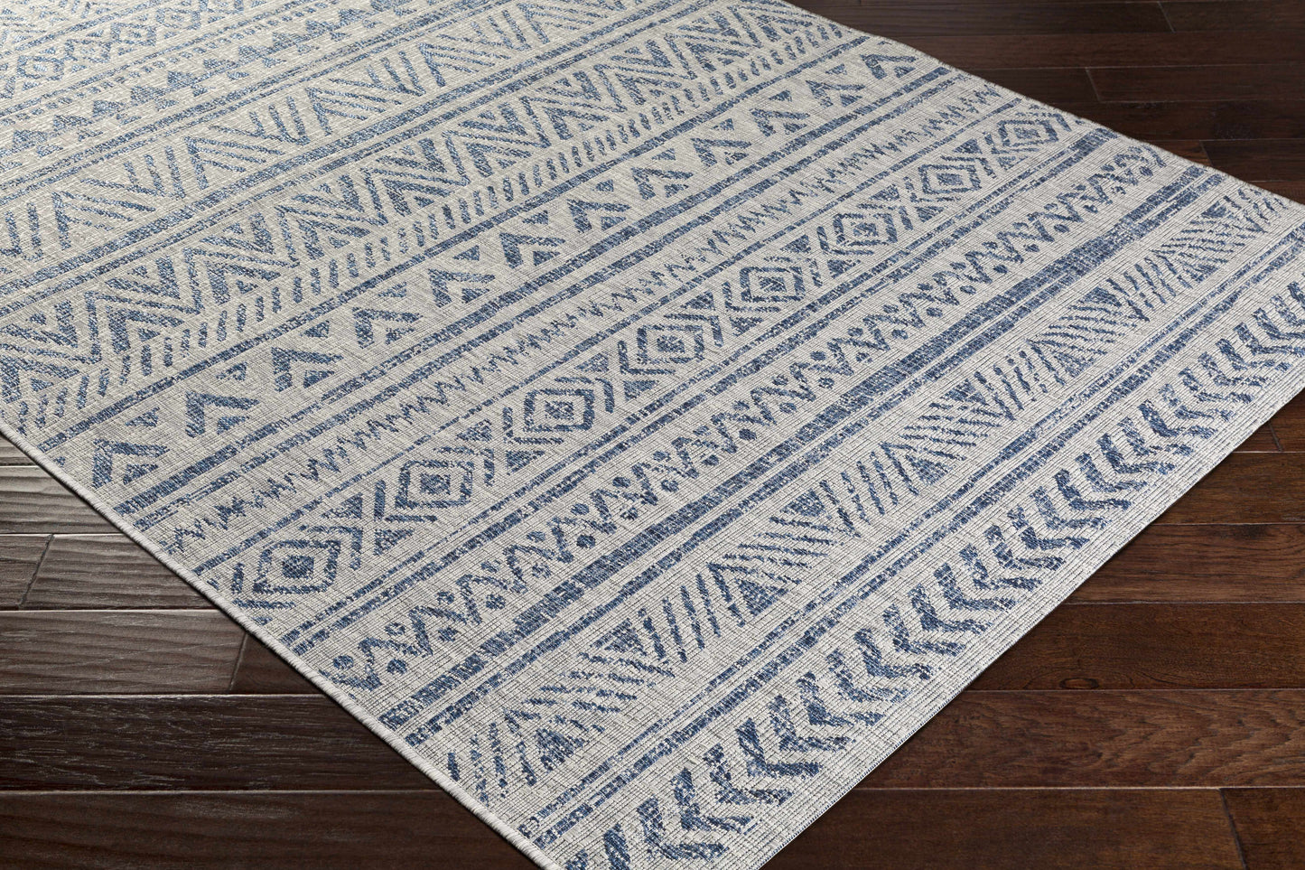 Novato Blue & Light Blue All Over Pattern Performance Rug
