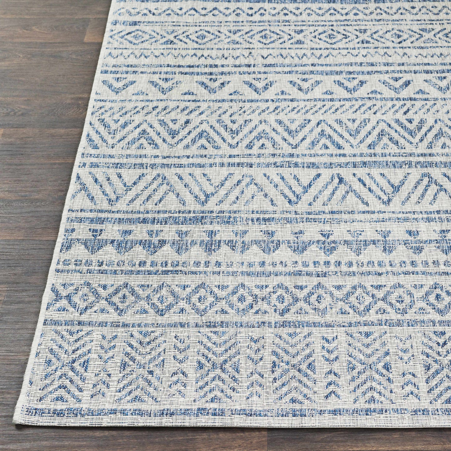 Novato Blue & Light Blue All Over Pattern Performance Rug