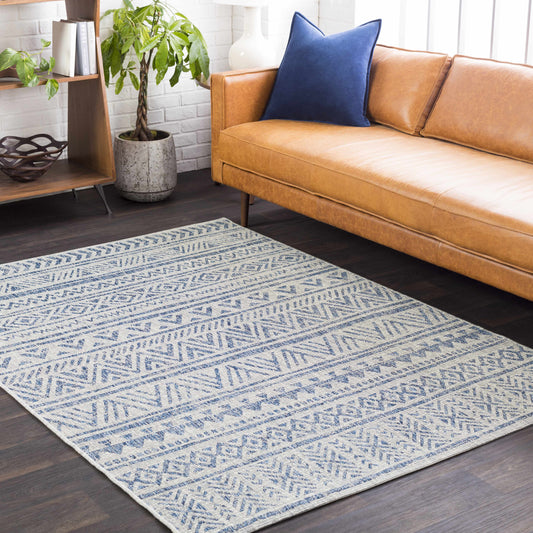 Novato Blue & Light Blue All Over Pattern Performance Rug