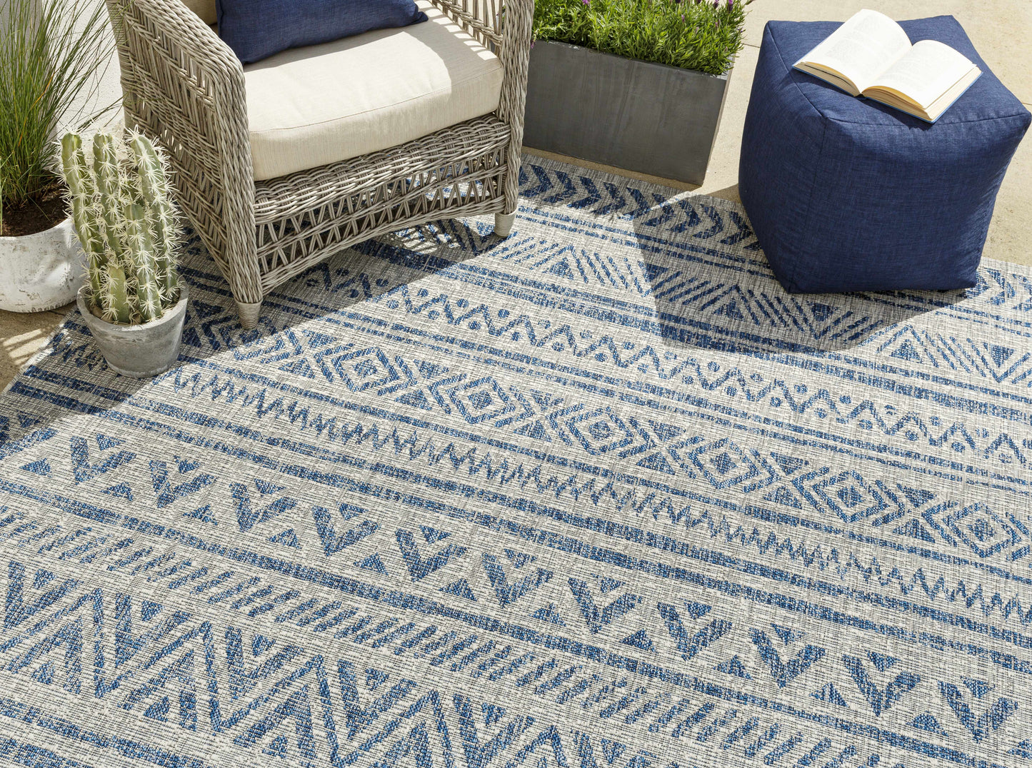 Novato Blue & Light Blue All Over Pattern Performance Rug