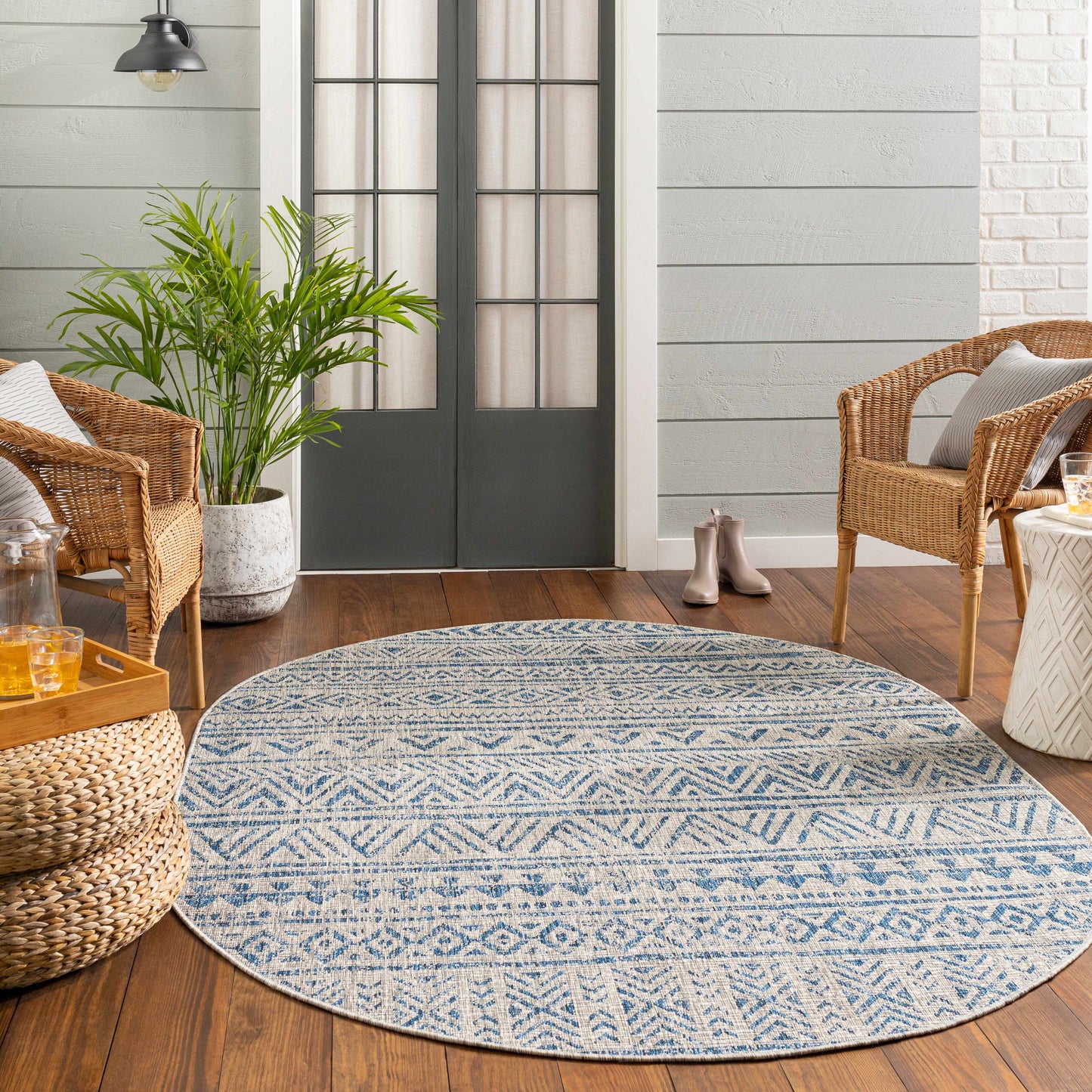 Novato Blue & Light Blue All Over Pattern Performance Rug