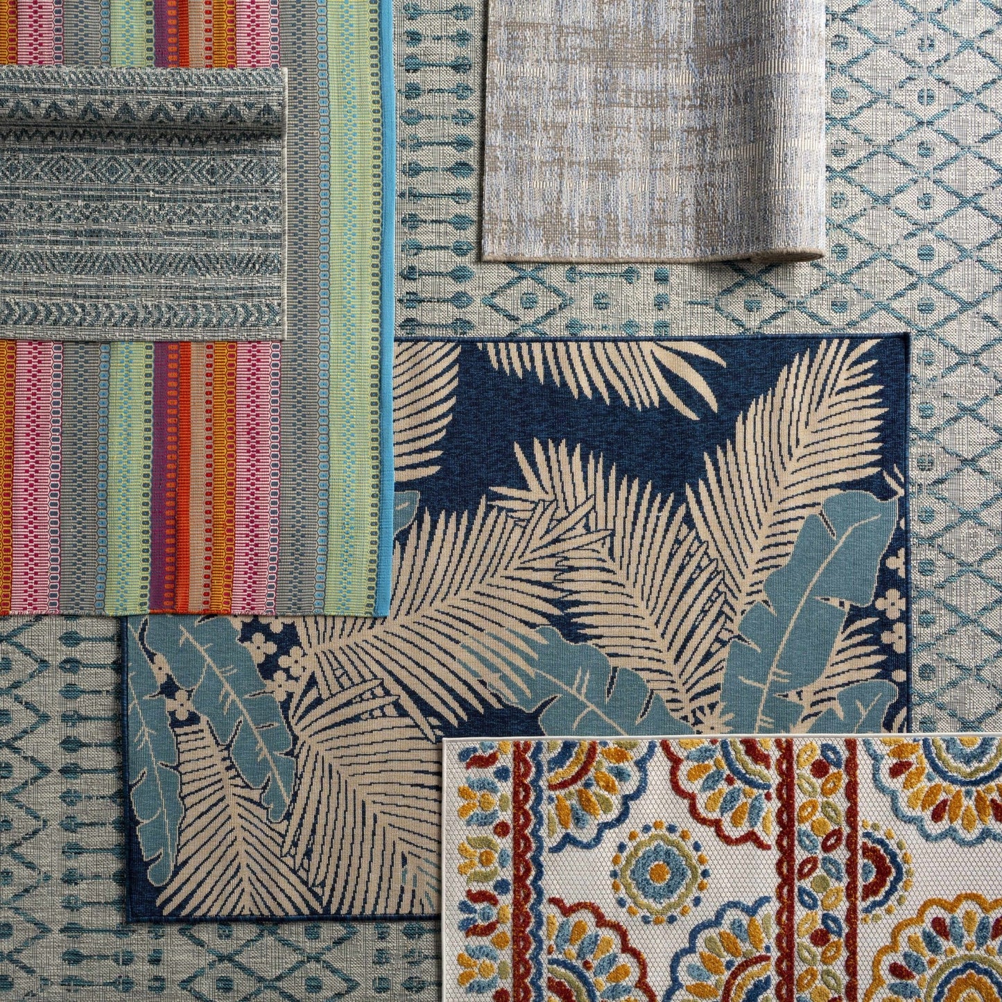 Novato Aqua All Over Pattern Performance Rug - Quahog Bay Bedding