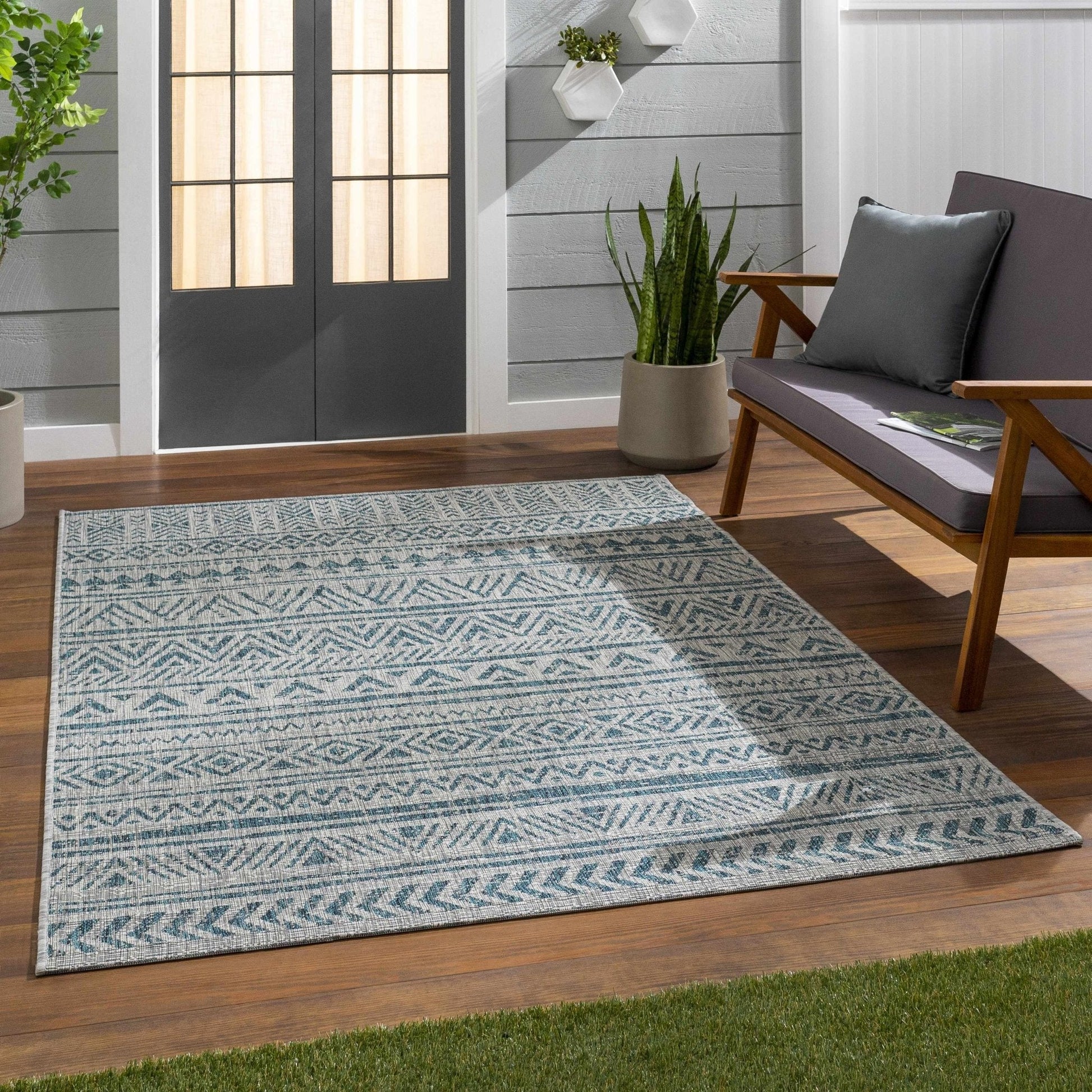 Novato Aqua All Over Pattern Performance Rug - Quahog Bay Bedding