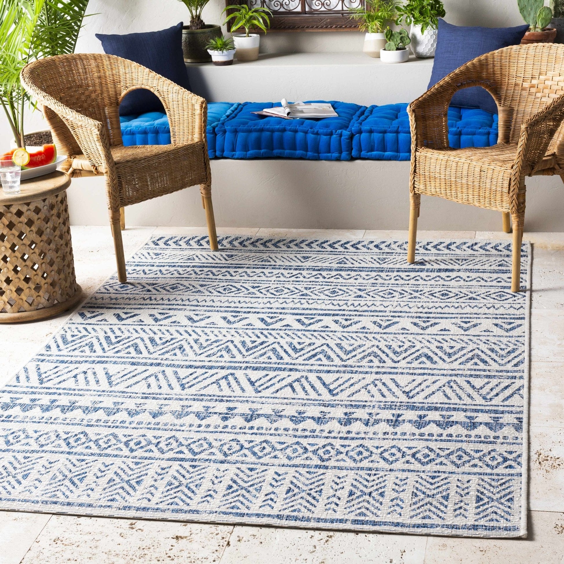 Novato Navy All Over Pattern Performance Rug - Quahog Bay Bedding