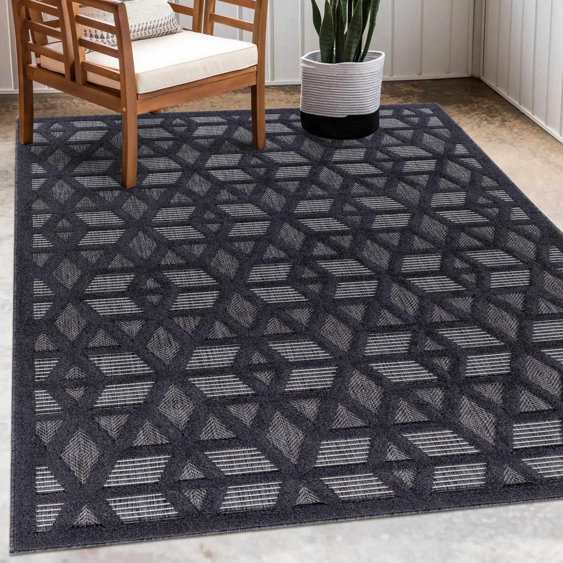Nuri Black Outdoor Rug - Quahog Bay Bedding
