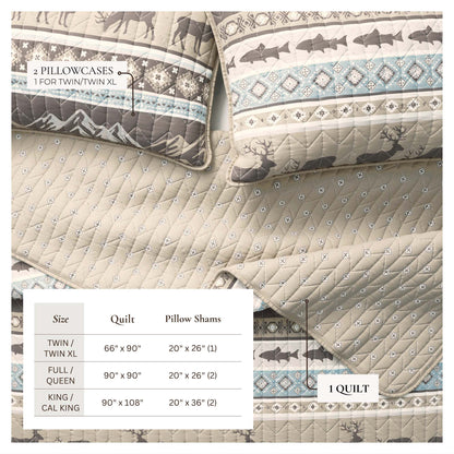 Lodge Themed Quilt Set - Moose, Fish & Nature Themed Bedding