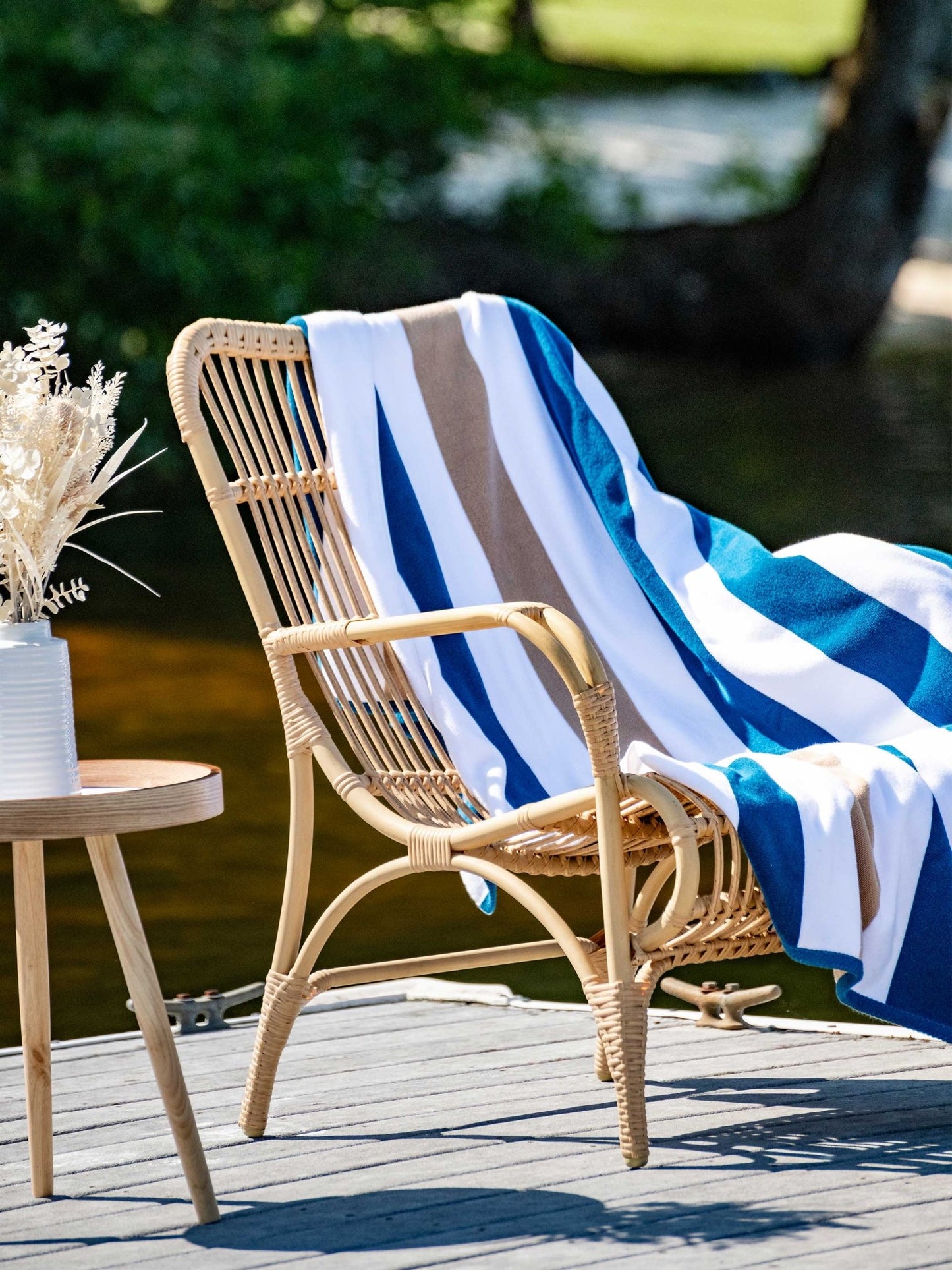Ocean Blue & Almond Classic Cabana Beach Towel - Quahog Bay Bedding