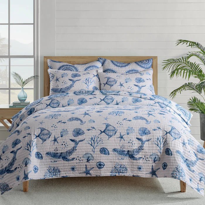 Ocean - Inspired Quilt Set: Batik Ocean Quilt Set - Fish Themed Bedding - Quahog Bay Bedding