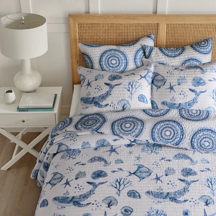 Ocean - Inspired Quilt Set: Batik Ocean Quilt Set - Fish Themed Bedding - Quahog Bay Bedding