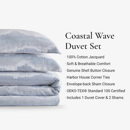 Ocean Wave Coastal 3PC Bedding Set - 100% Cotton Duvet Set - Quahog Bay Bedding