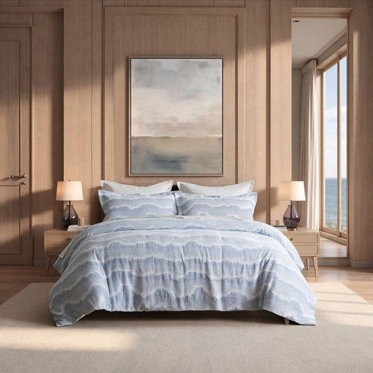Ocean Wave Coastal 3PC Bedding Set - 100% Cotton Duvet Set - Quahog Bay Bedding