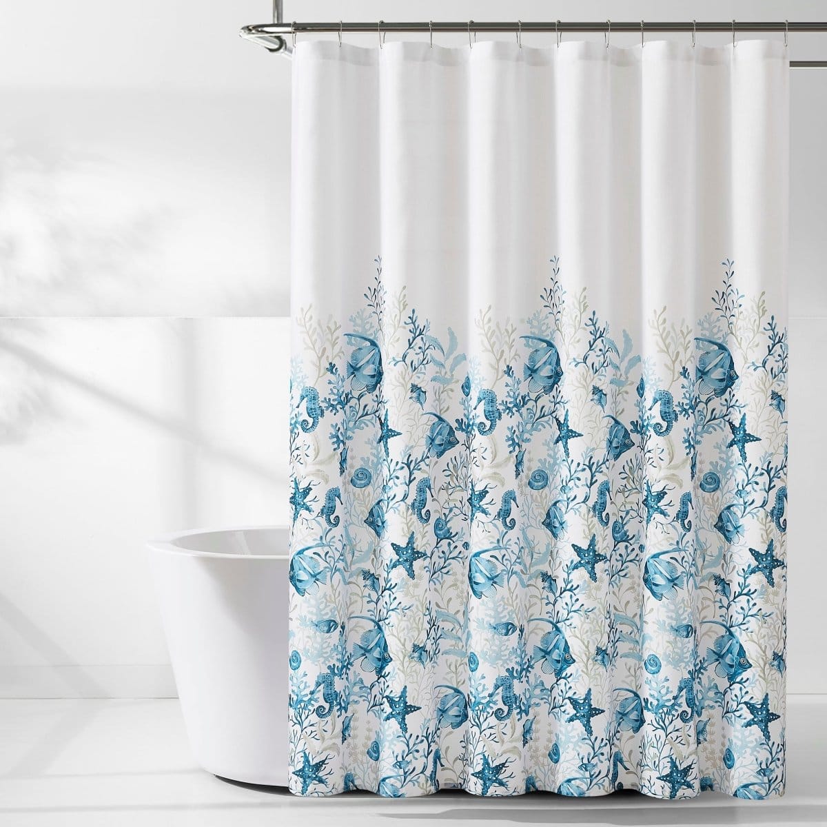 Oceana Watercolor Sea Life Linen Textured Shower Curtain - Quahog Bay Bedding