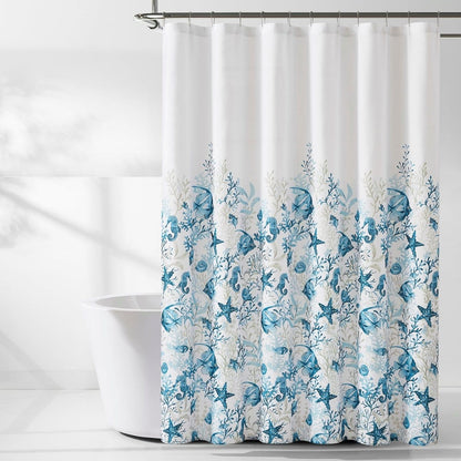 Oceana Watercolor Sea Life Linen Textured Shower Curtain - Quahog Bay Bedding