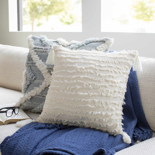 Odon Textured Ivory Tassel Square Pillow - Quahog Bay Bedding