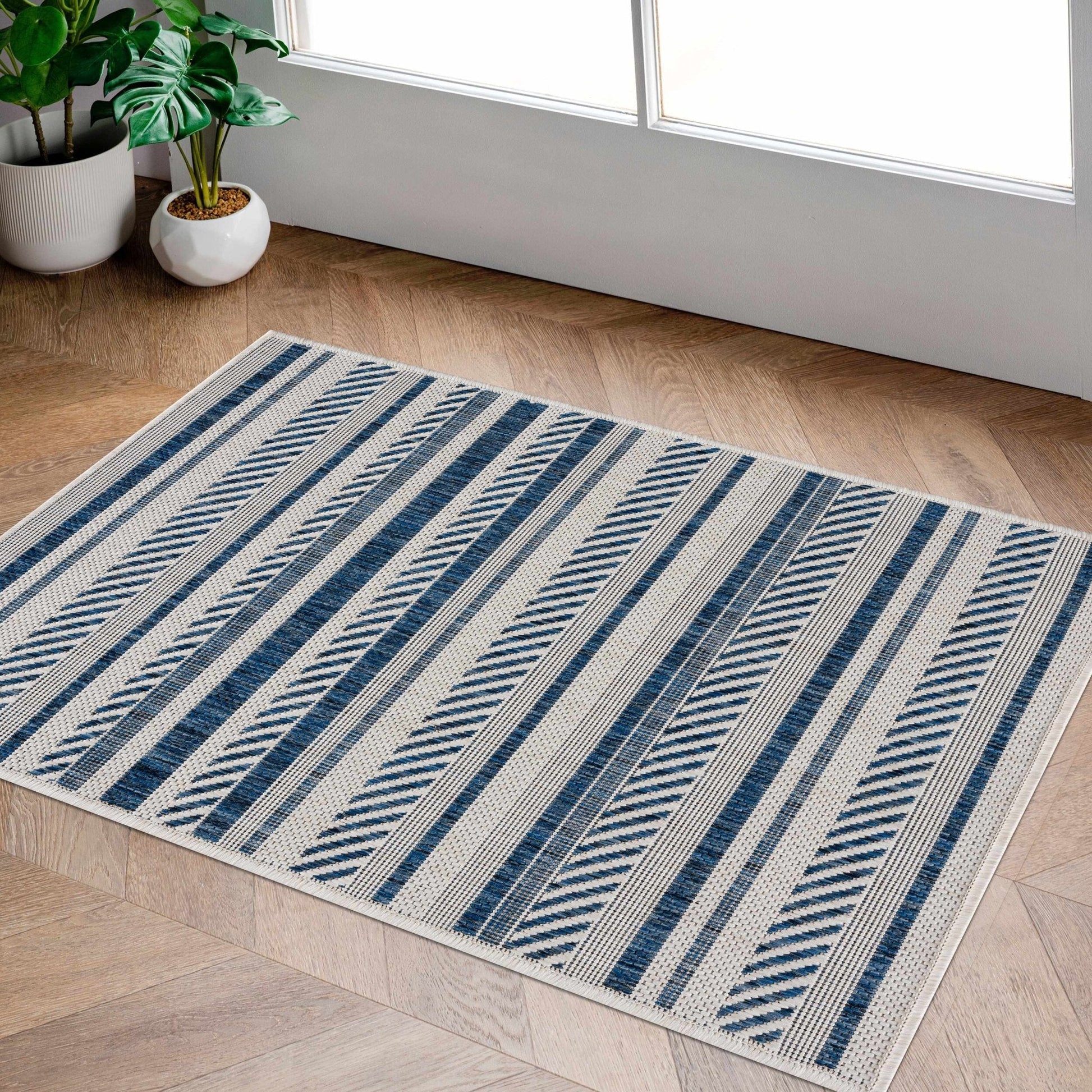 Olin White&Blue Striped Nordic Rug - Quahog Bay Bedding