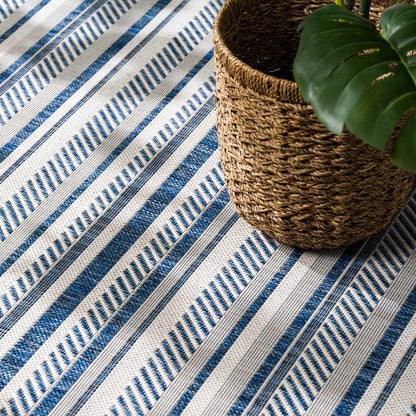 Olin White&Blue Striped Nordic Rug - Quahog Bay Bedding