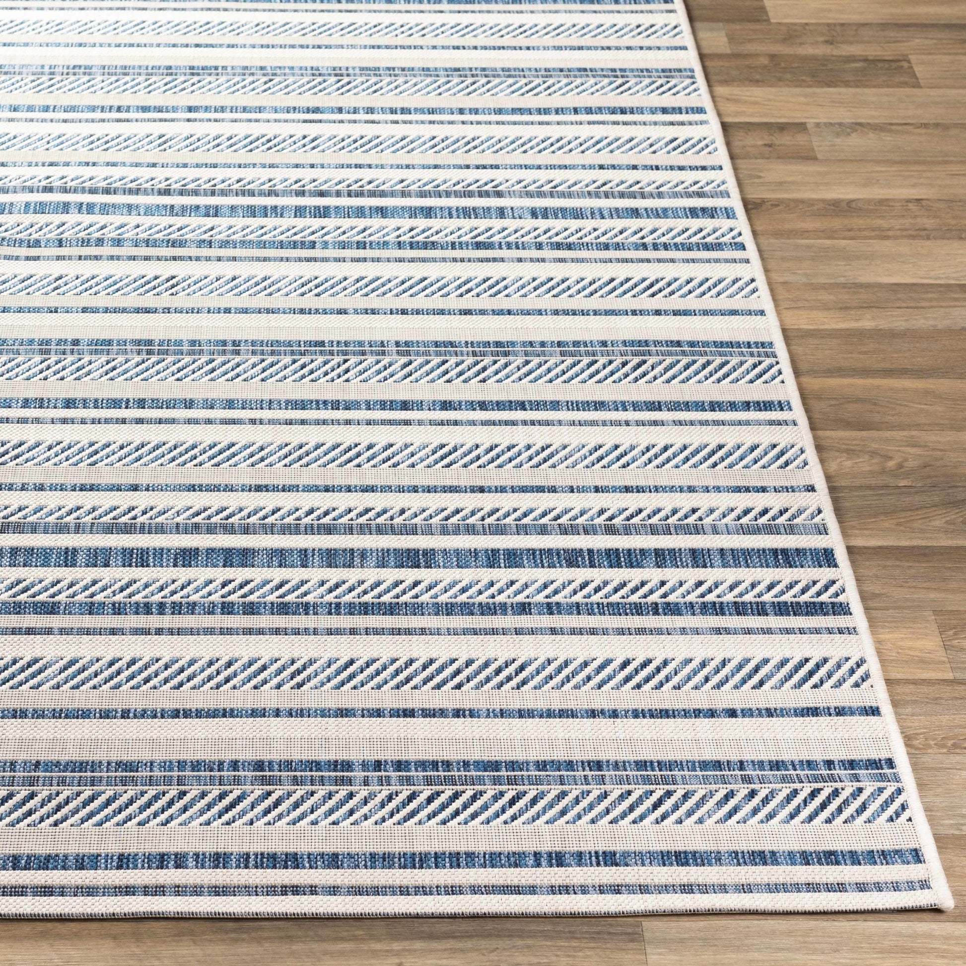 Olin White&Blue Striped Nordic Rug - Quahog Bay Bedding