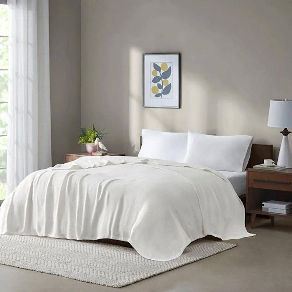 Soft & Lightweight Blanket 100% Cotton Basketweave - Beautiful, Comfy Blanket - Quahog Bay Bedding