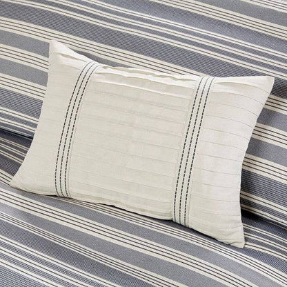 Farmhouse Comforter Set - Navy and Ivory Jacquard Stripe - Quahog Bay Bedding