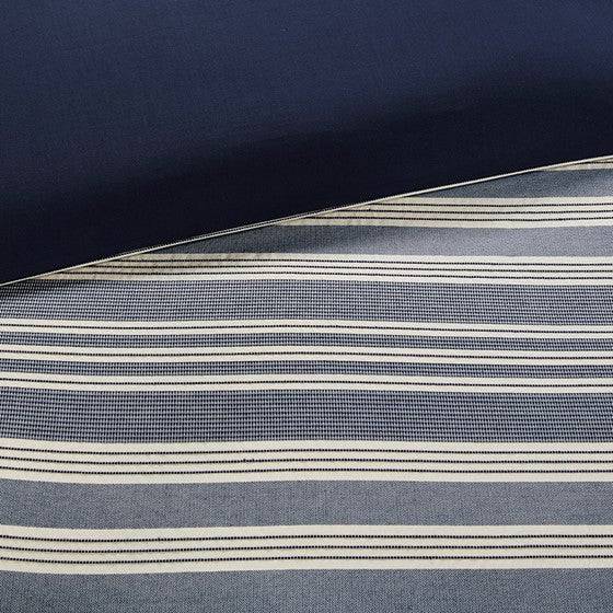 Farmhouse Comforter Set - Navy and Ivory Jacquard Stripe