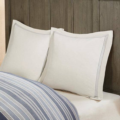 Farmhouse Comforter Set - Navy and Ivory Jacquard Stripe