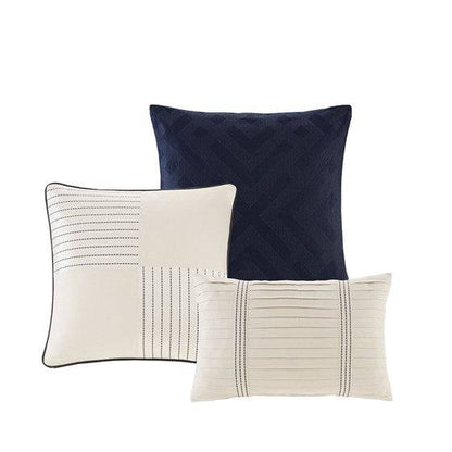 Farmhouse Comforter Set - Navy and Ivory Jacquard Stripe - Quahog Bay Bedding