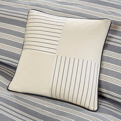 Farmhouse Comforter Set - Navy and Ivory Jacquard Stripe