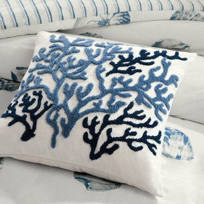 Coastal Beach House Embroidered Coral Pillow