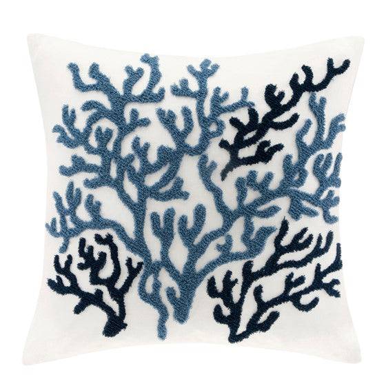 Coastal Beach House Embroidered Coral Pillow