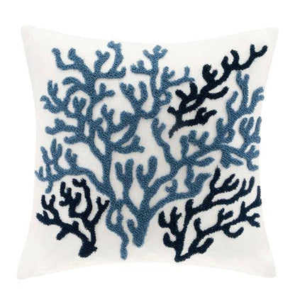 Coastal Beach House Embroidered Coral Pillow