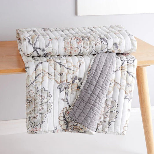 Ophelia Quilted Throw Blanket - Blush - Floral Throws - Quahog Bay Bedding