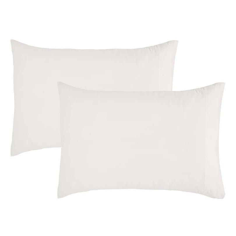 Two plain white rectangular pillowcases shown overlapping on a clean white background.