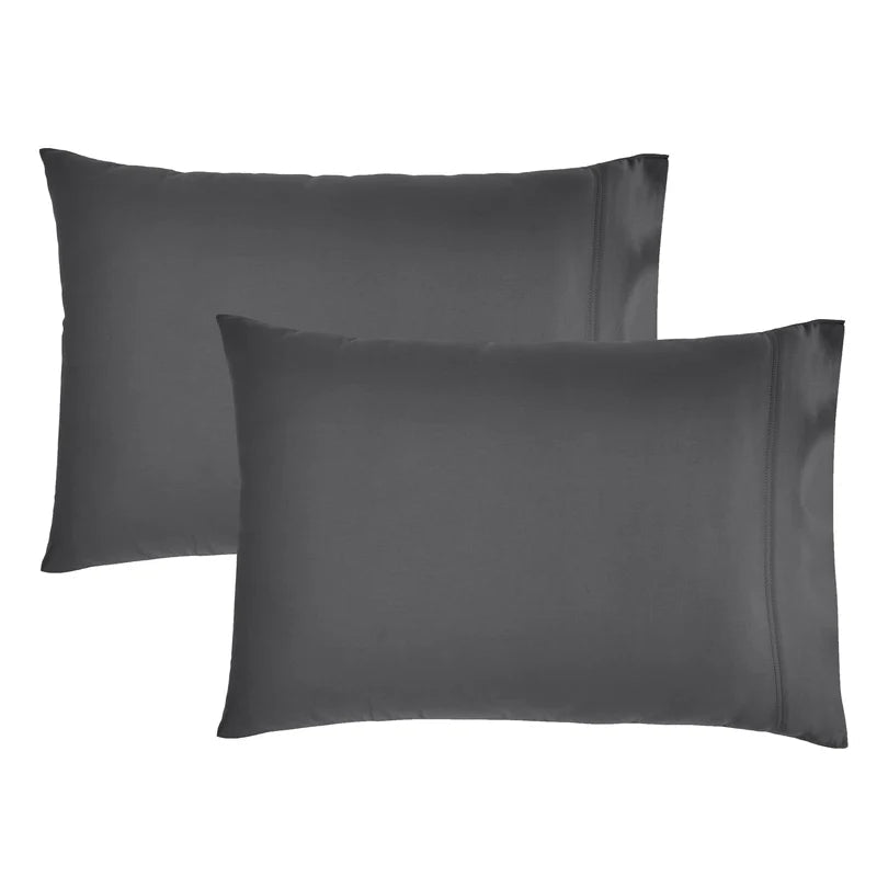 Two gray pillowcases shown on a plain white background, with one slightly behind the other.