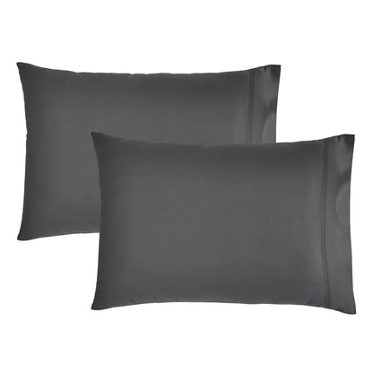 Two gray pillowcases shown on a plain white background, with one slightly behind the other.