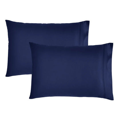 Two navy blue pillowcases shown on a plain white background, with one slightly behind the other.