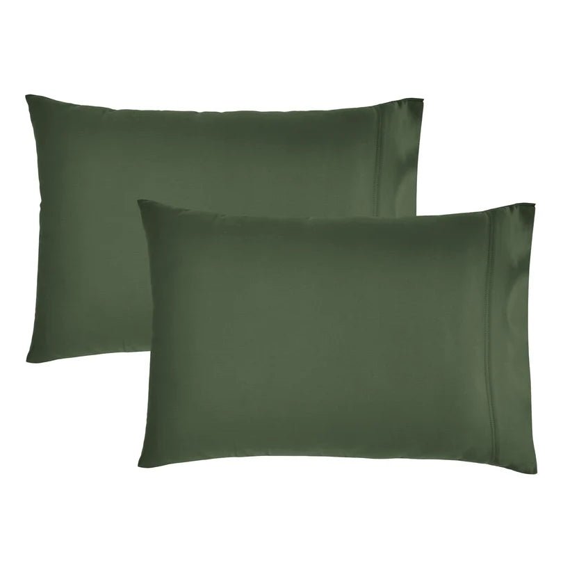 Two dark olive green pillowcases shown on a plain white background.
