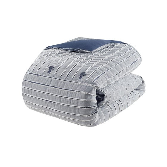 Madison Park Blue Oversized Cotton Clipped Jacquard 8PC Comforter Set - Quahog Bay Bedding