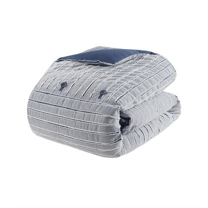 Madison Park Blue Oversized Cotton Clipped Jacquard 8PC Comforter Set - Quahog Bay Bedding