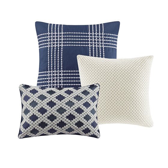 Madison Park Blue Oversized Cotton Clipped Jacquard 8PC Comforter Set - Quahog Bay Bedding