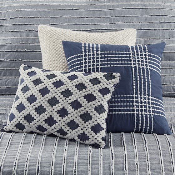 Madison Park Blue Oversized Cotton Clipped Jacquard 8PC Comforter Set - Quahog Bay Bedding