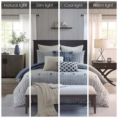 Madison Park Blue Oversized Cotton Clipped Jacquard 8PC Comforter Set - Quahog Bay Bedding