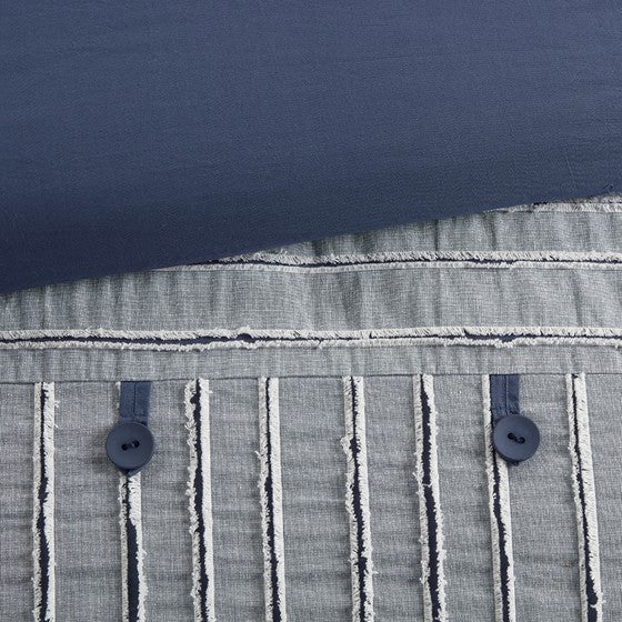 Madison Park Blue Oversized Cotton Clipped Jacquard 8PC Comforter Set - Quahog Bay Bedding