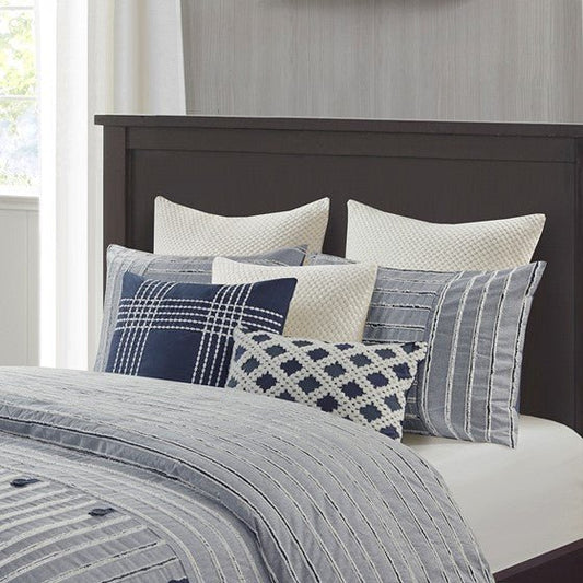 Madison Park Blue Oversized Cotton Clipped Jacquard 8PC Comforter Set - Quahog Bay Bedding