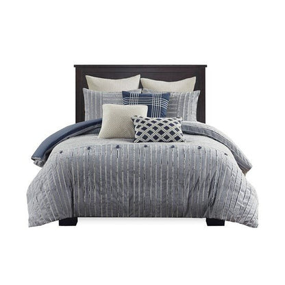 Madison Park Blue Oversized Cotton Clipped Jacquard 8PC Comforter Set - Quahog Bay Bedding