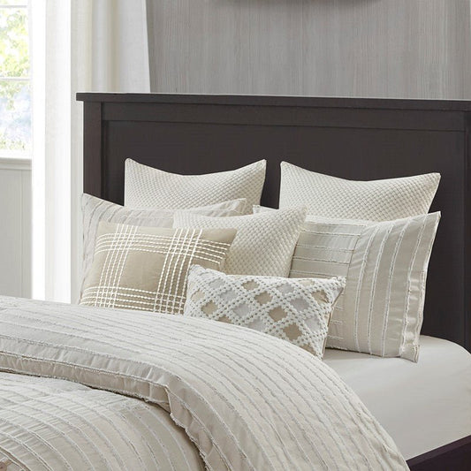 Oversized Cotton Clipped Jacquard Farmhouse Style Comforter Set - Ivory - Quahog Bay Bedding