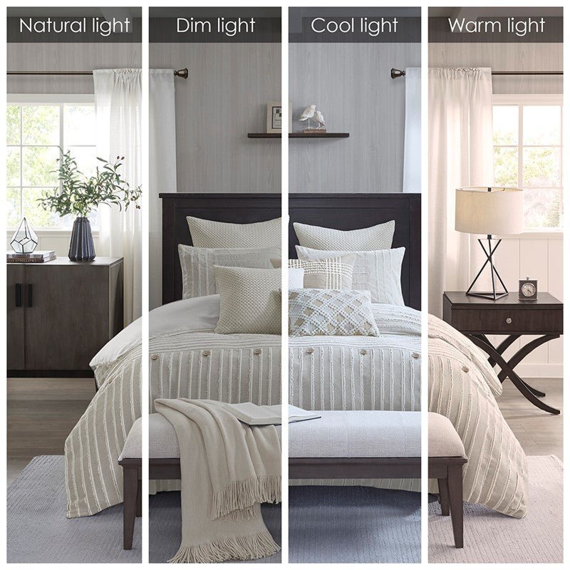 Oversized Cotton Clipped Jacquard Farmhouse Style Comforter Set - Ivory - Quahog Bay Bedding