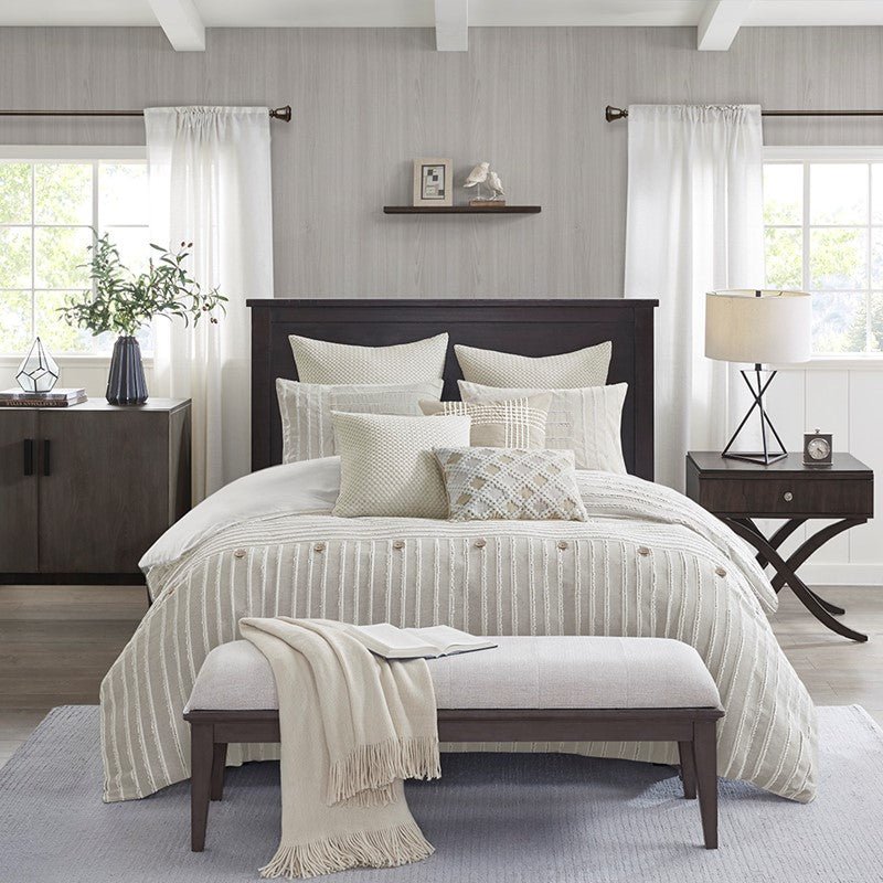 Oversized Cotton Clipped Jacquard Farmhouse Style Comforter Set - Ivory - Quahog Bay Bedding